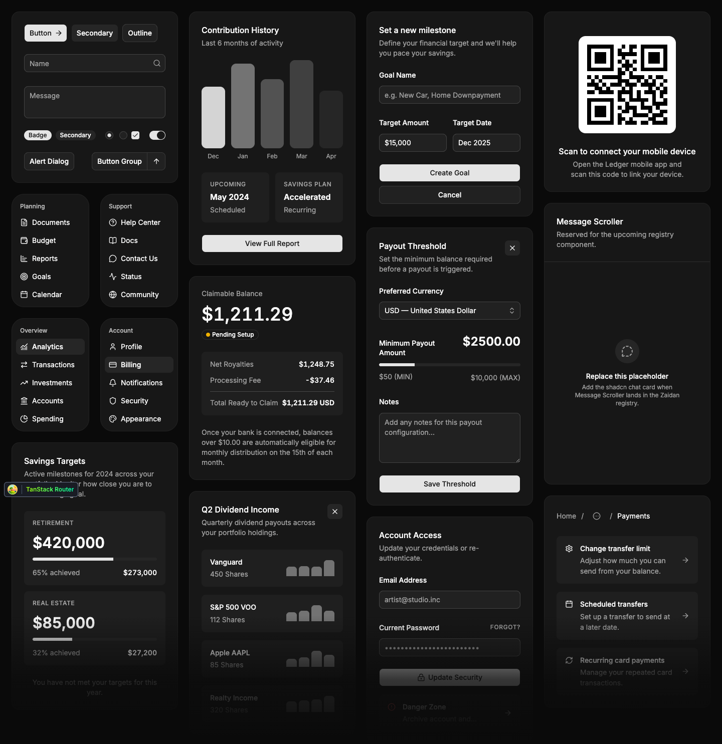 Zaidan component showcase